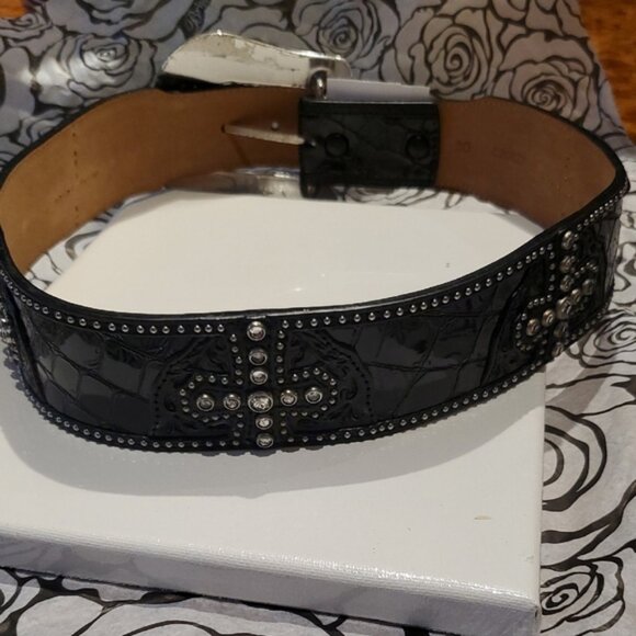 Black Leather Belt with Silver Buckle